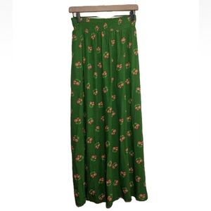 Lucy & Yak Green Cherry Print Maxi Skirt Pockets Split Small